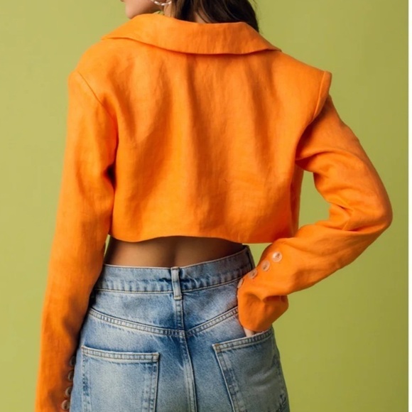 NWT Olivaceous Villie Cropped Linen Blazer in Orange - Picture 3 of 6